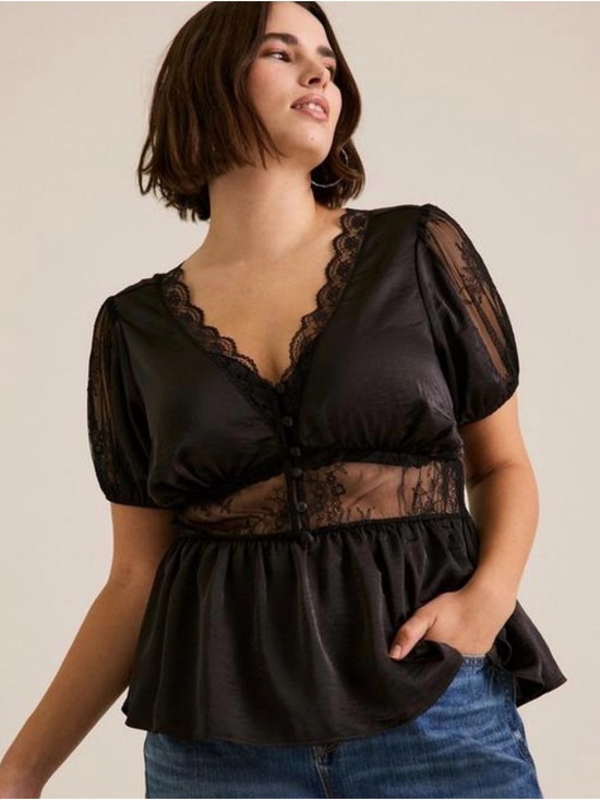 torrid Tops - Torrid Black Lace-Trim Peplum Blouse
